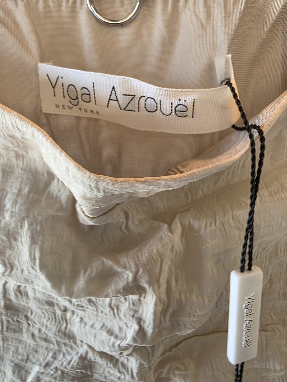 Yigal Azrouel Cream Crinkled Skirt with Olive Trim - Picture 2 of 8